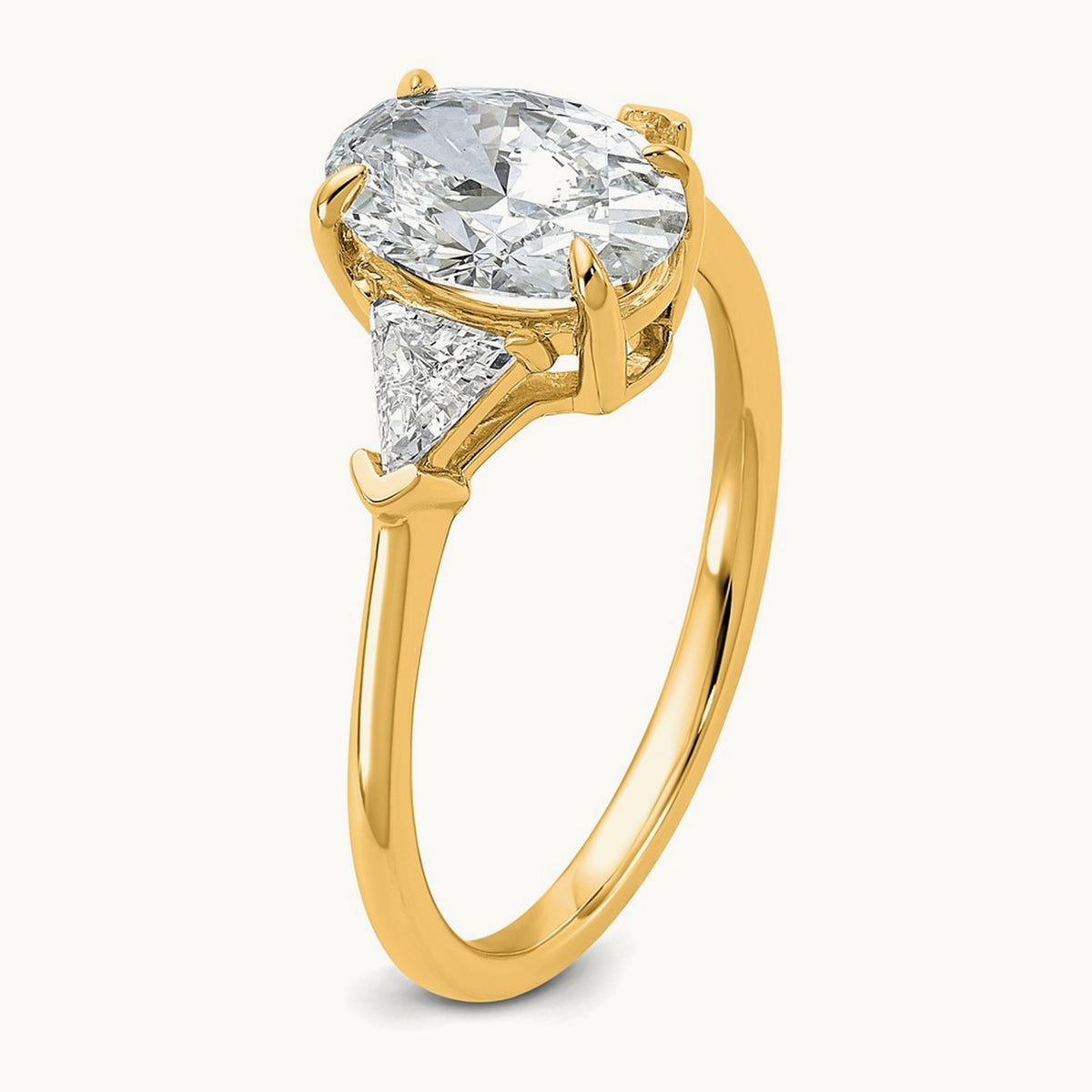 Oval & Trillion 3 Stone Engagement Ring, 1.50-4.00 ct tw Lab-Grown Diamond — 2 ct, 14K Yellow Gold