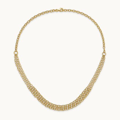 Polished and Textured Fancy 3 Layer Cable Necklace, 14K