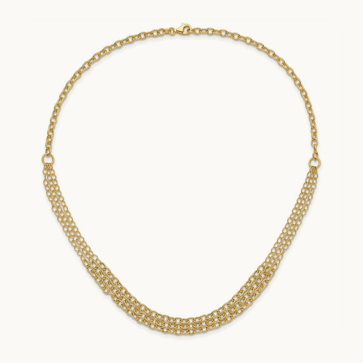 Polished and Textured Fancy 3 Layer Cable Necklace, 14K