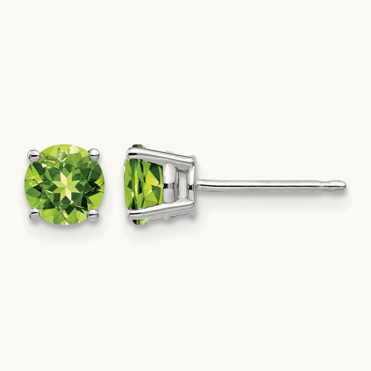 Peridot Earrings, 5mm, 14K White Gold