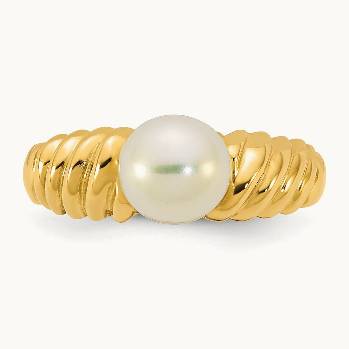 Polished 6- Round White Freshwater Cultured Pearl Ring, 7mm, 14K