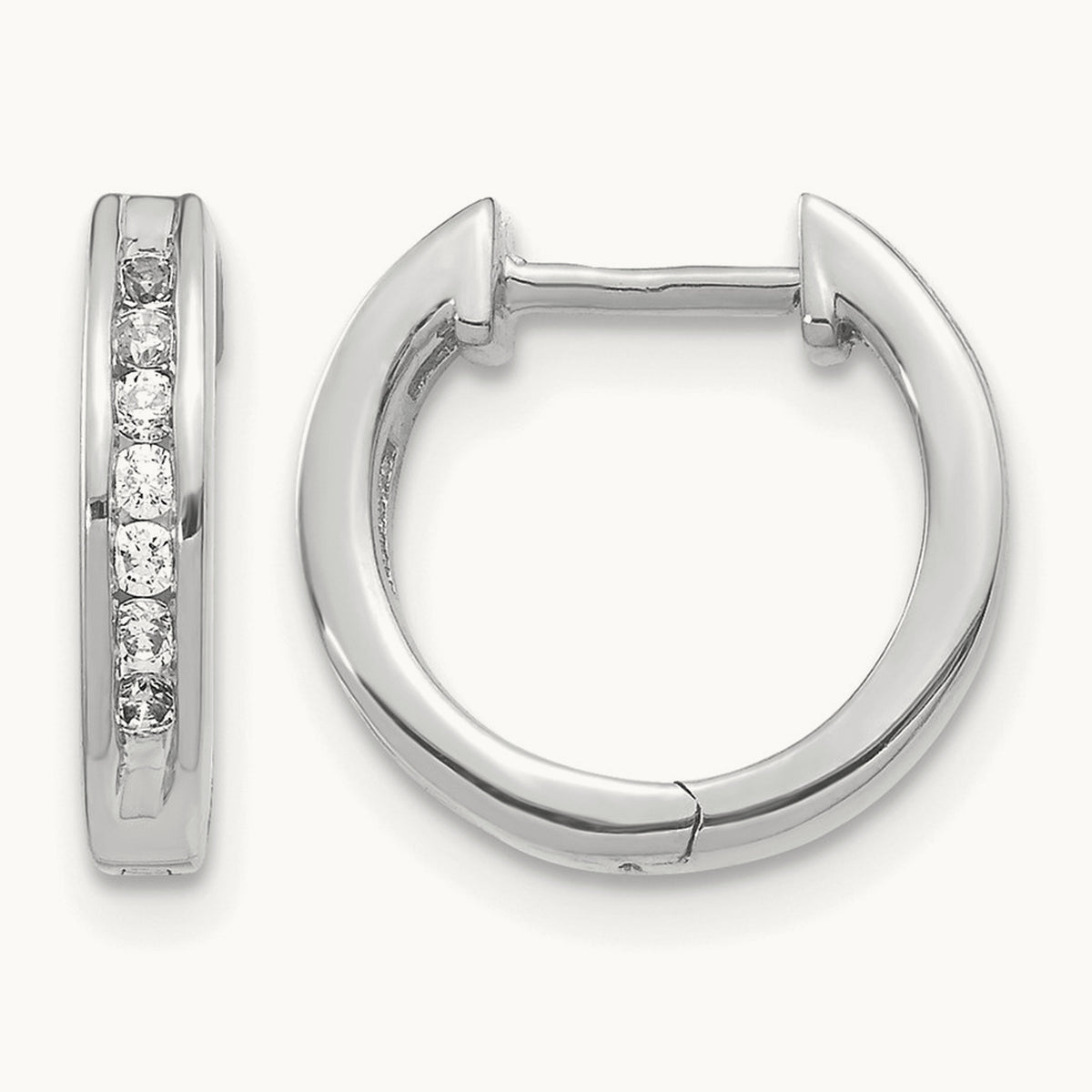 Diamond Hinged Hoop Earrings — 14K White Gold