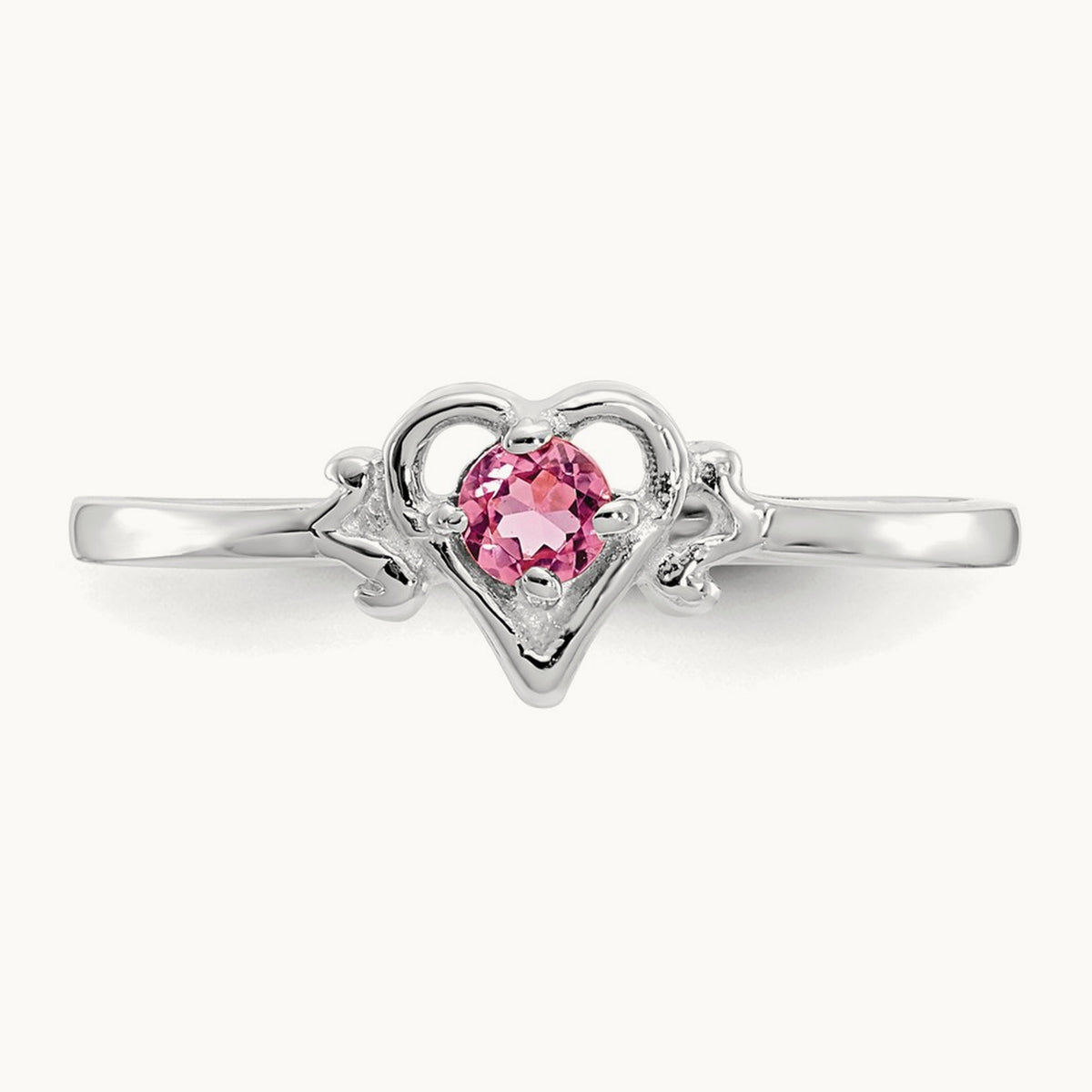 Tourmaline Birthstone Heart Ring — 14K White Gold, 7
