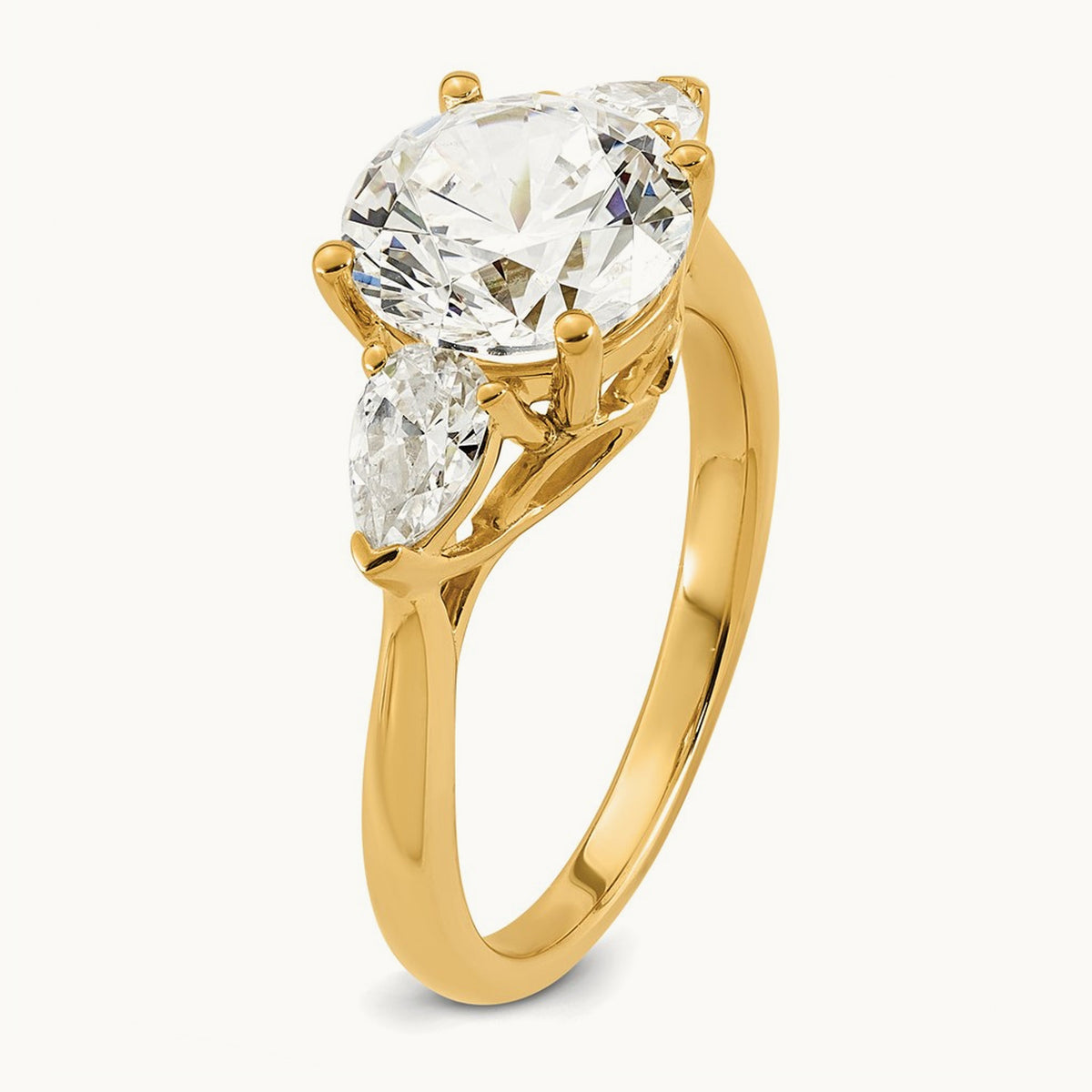 Round with Pear 3 Stone Engagement Ring, 1.25-3.50 ct tw Lab-Grown Diamond — 3 ct, 14K Yellow Gold