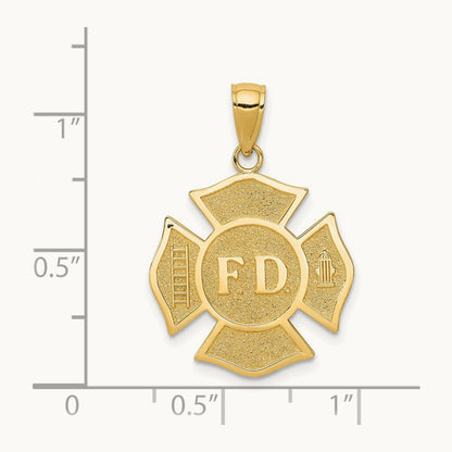 Fire Department FD Badge Pendant, 14K