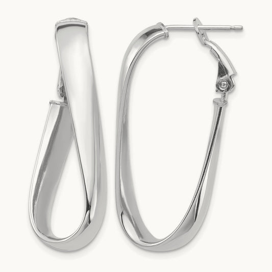 Polished Twisted Oval Omega Back Hoop Earrings, 5mm, 14K White Gold