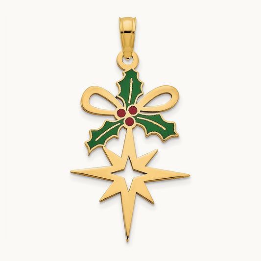Epoxy Holly and North Star Pendant, 14K
