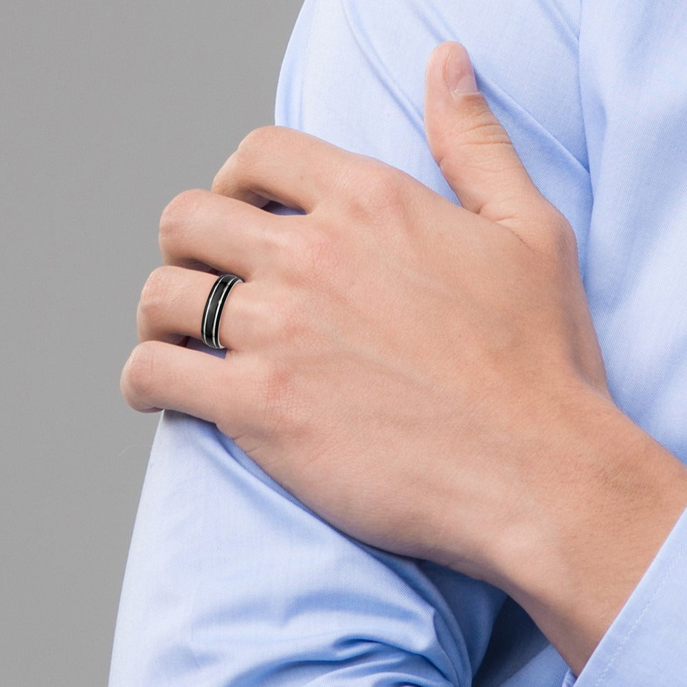 Polished Black IP-plated Grooved Band — photo set