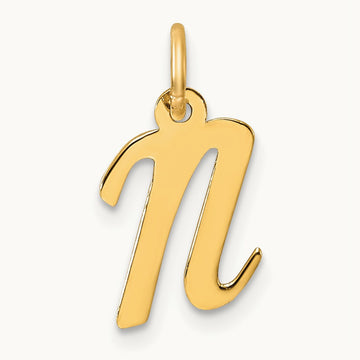 Small Script Letter N Initial Charm, 14K