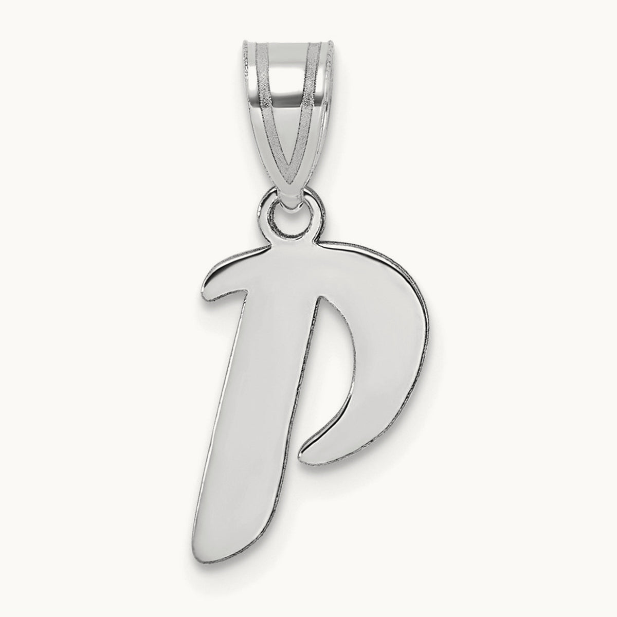 Polished Script Initial Pendant — 14K White Gold, P