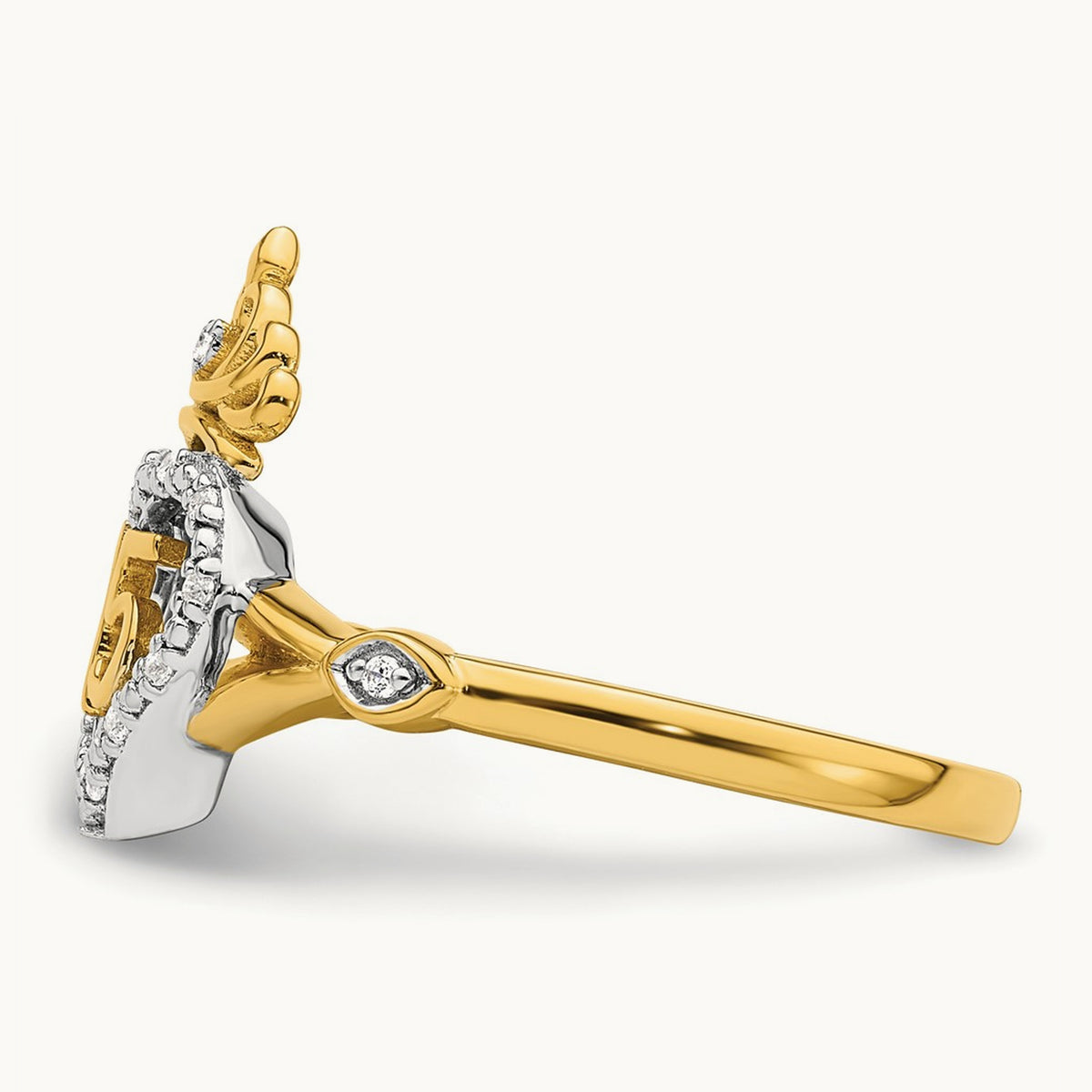 Polished Diamond Quinceanera Heart/Crown Ring, 14K Two-tone