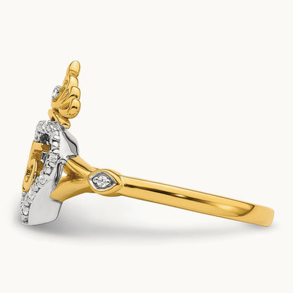 Polished Diamond Quinceanera Heart/Crown Ring, 14K Two-tone