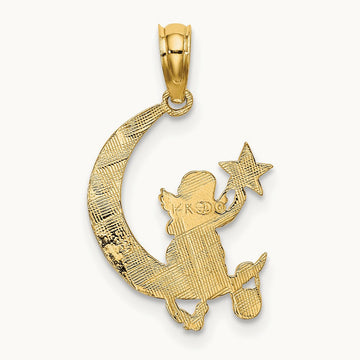 Angel Holding a Star on a Half Moon Charm, 14K