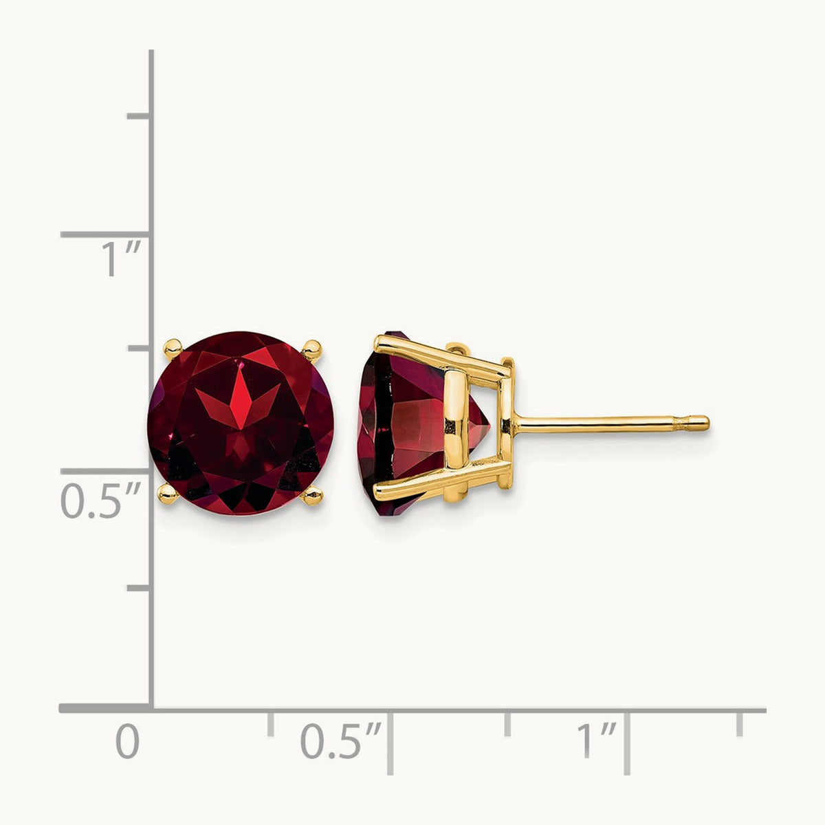 Garnet Round Stud Earrings, 14K