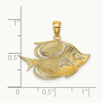 2-D Polished Textured Fish Charm, 14K