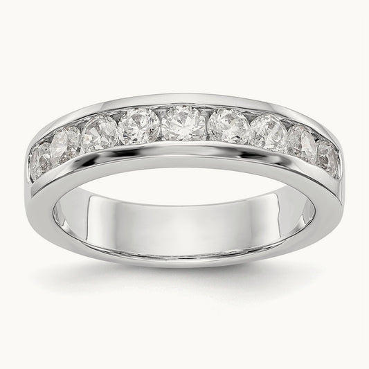 9-Stone Diamond Channel Band, 14K White Gold