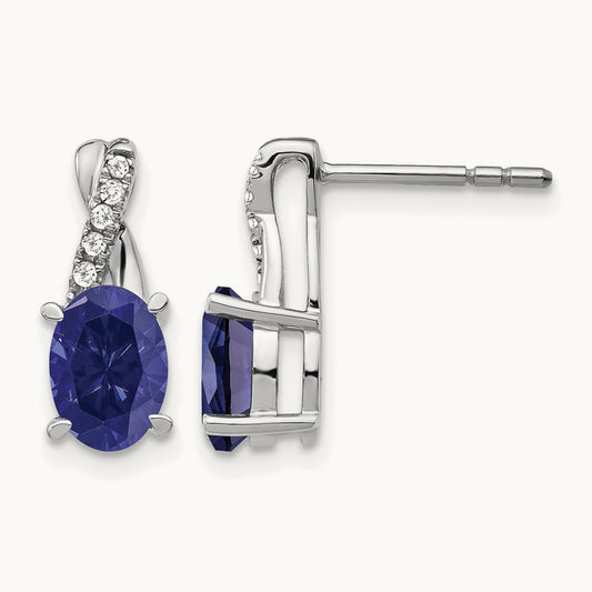 Sapphire and Diamond Earrings, 14K White Gold