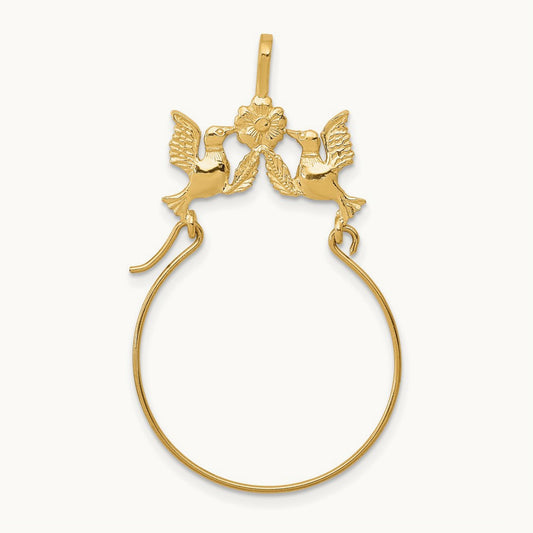 Polished Doves and Bow Charm Holder, 14K