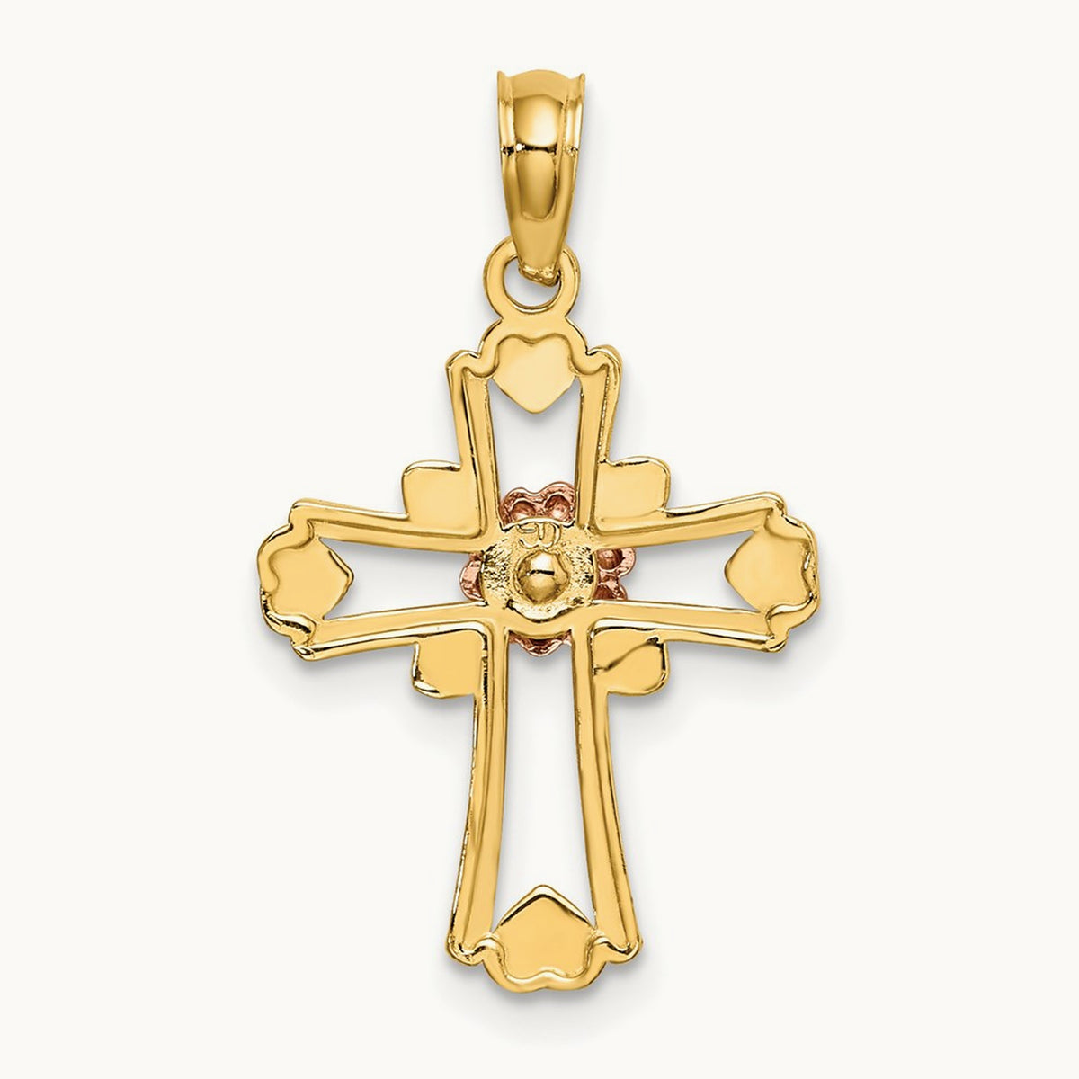 w/White Rhodium Cross w/Flower and Heart Charm, 14K Two-tone