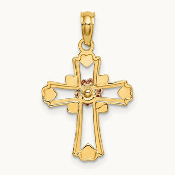 w/White Rhodium Cross w/Flower and Heart Charm, 14K Two-tone