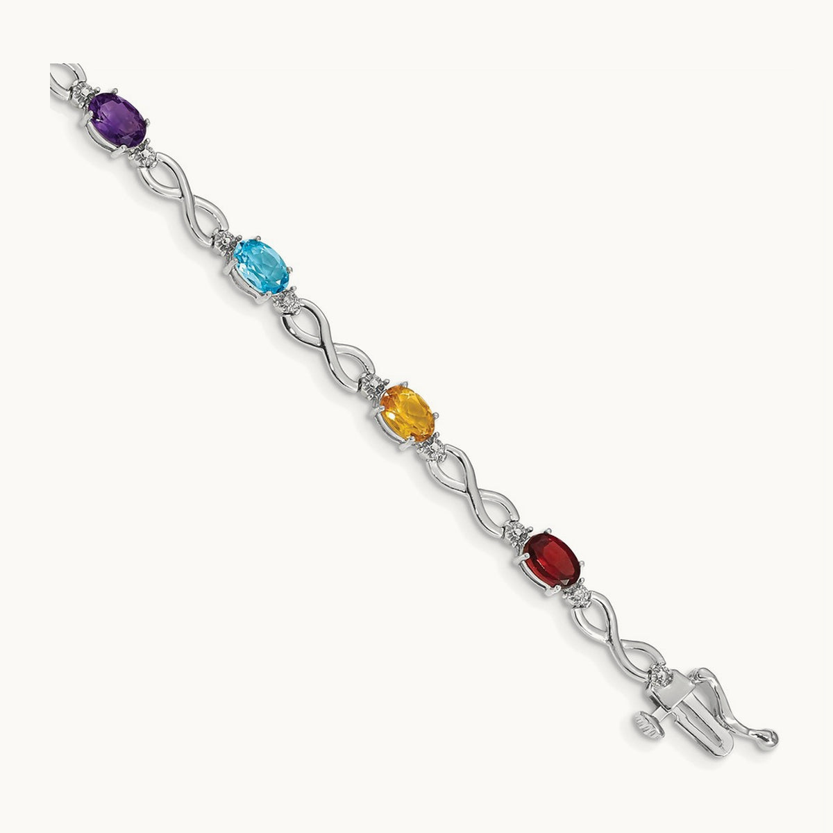 Rainbow Gemstone and Diamond Infinity Bracelet — 14K White Gold
