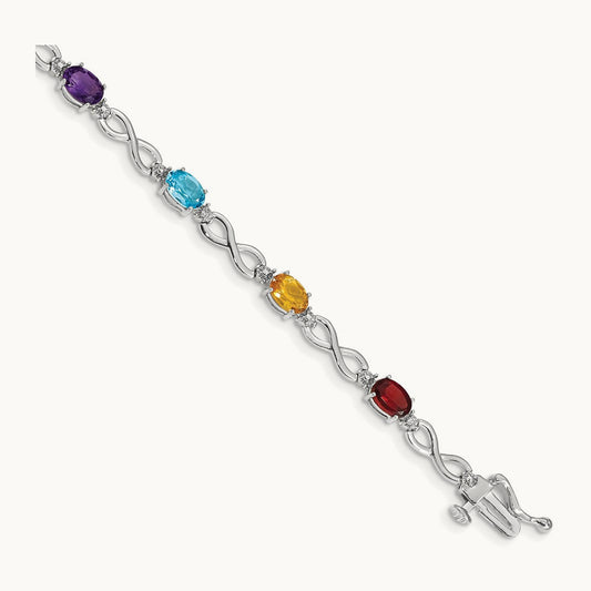 Rainbow Gemstone and Diamond Infinity Bracelet — 14K White Gold