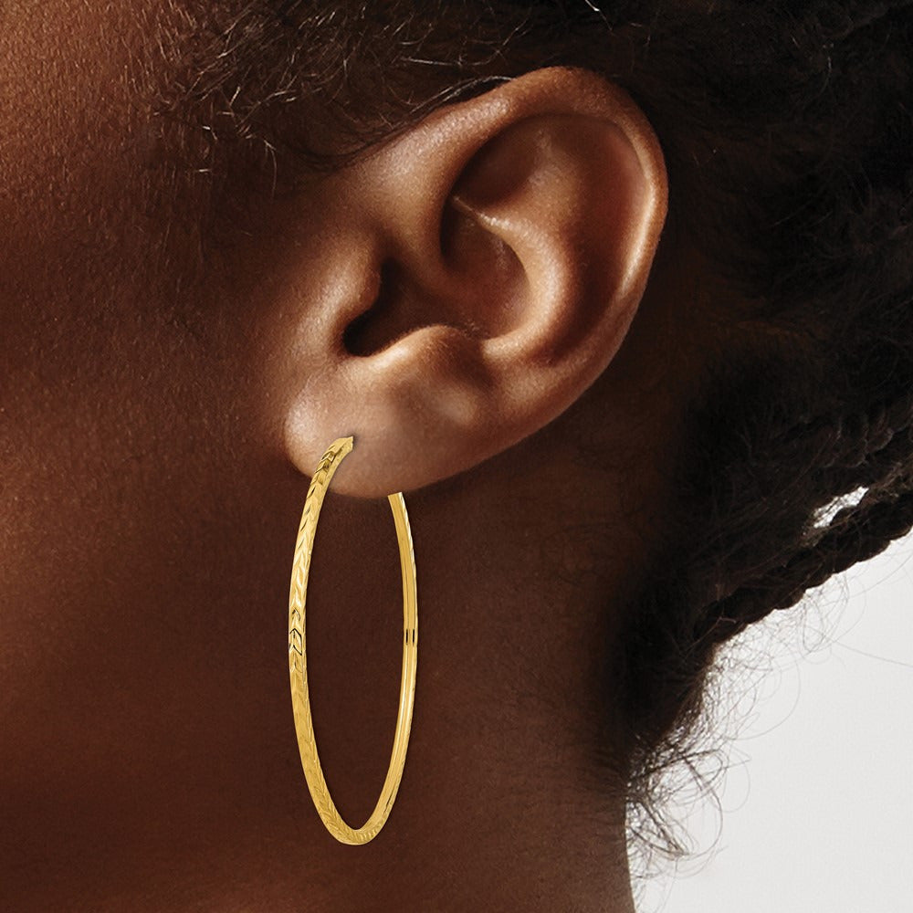 Diamond-cut Square Tube Endless Hoop Earrings — 14K Yellow Gold