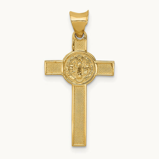 St. Benedict Medal Crucifix Cross Pendant, 14K Two-tone