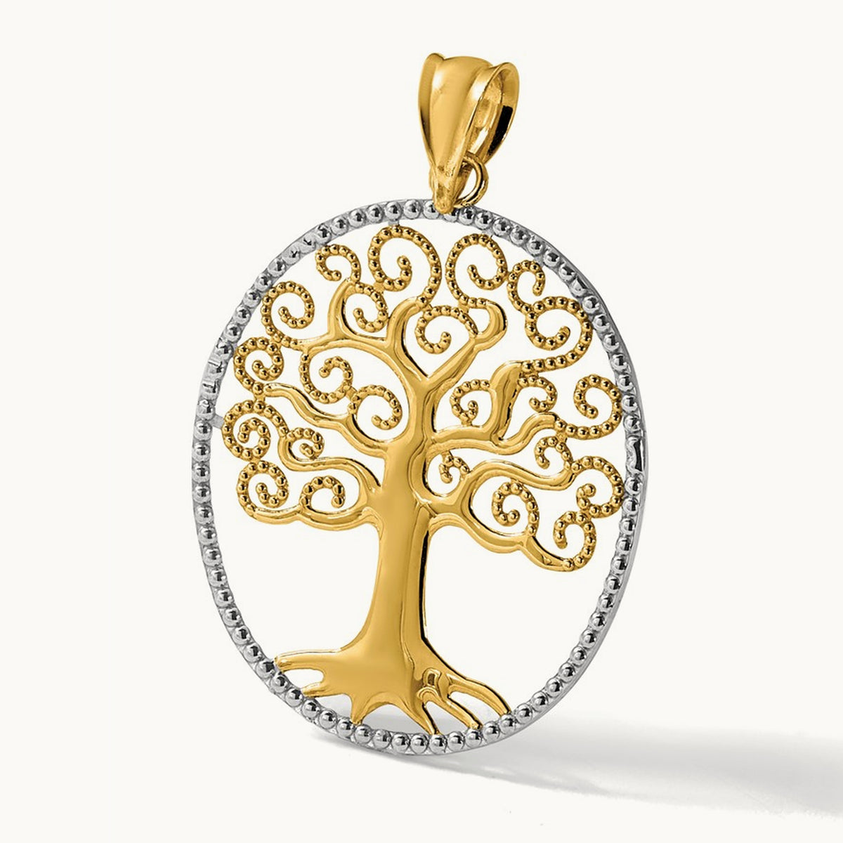 w/Rhodium Filigree Tree of Life Pendant, 14K