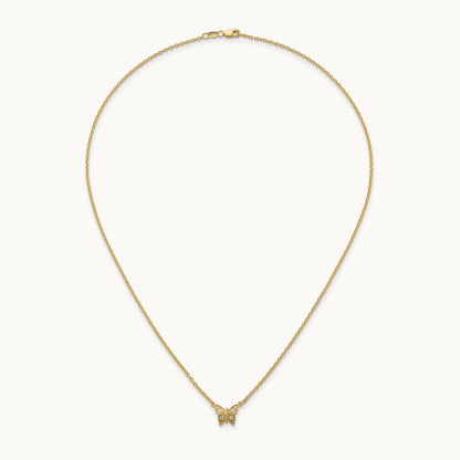 Polished Diamond Butterfly Necklace, 14K