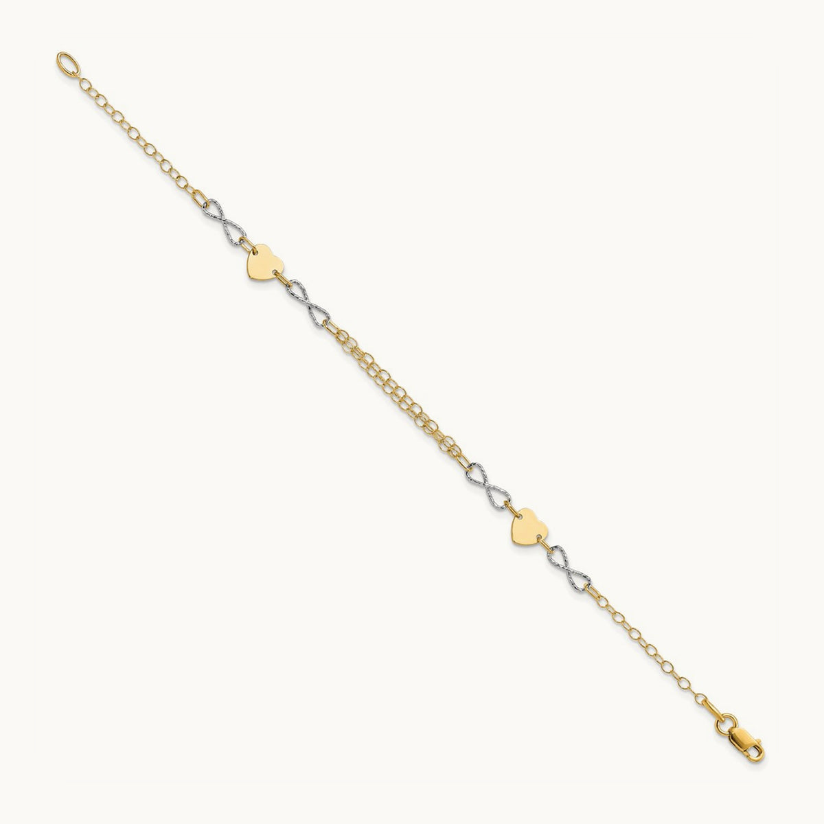 Polished Infinity and Heart Bracelet, 14K Two-tone Gold