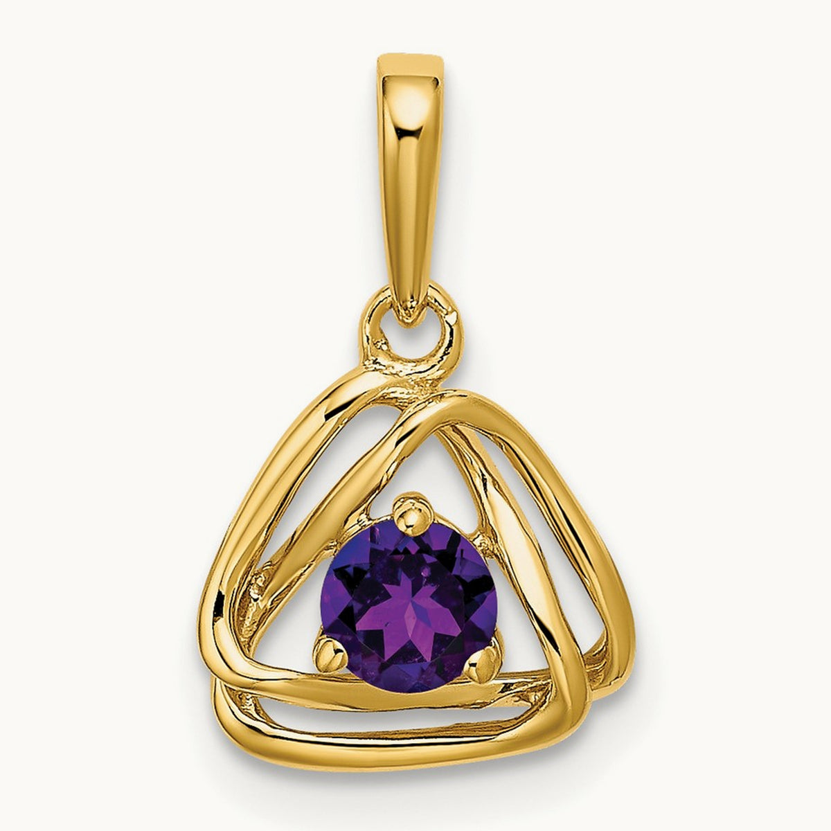 Amethyst Triangle Pendant — 14K Yellow Gold