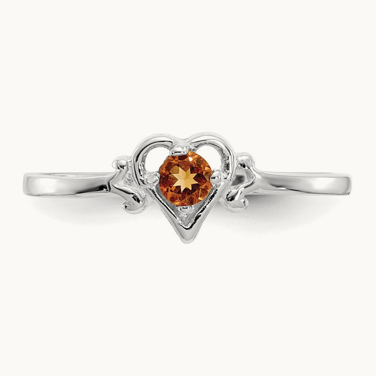 Citrine Birthstone Heart Ring — 14K White Gold, 7