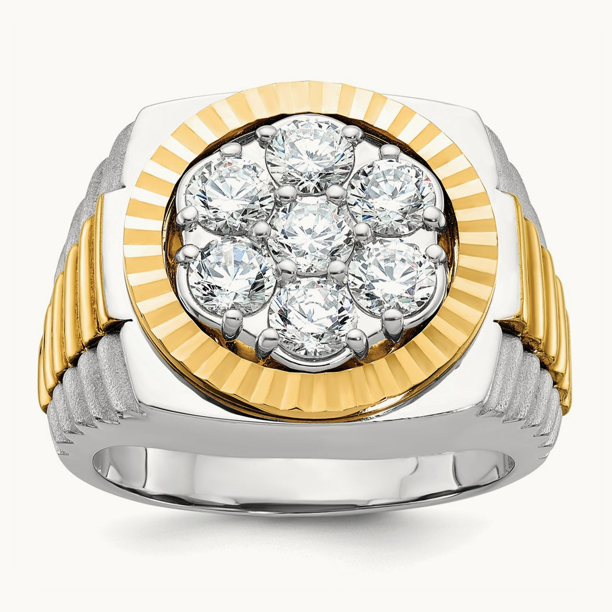 Ribbed Men's Cluster Ring, 2.00 ct tw Lab-Grown Diamond — 14K Two-Tone