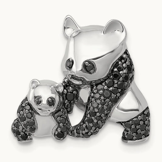 Black Diamond Pandas Chain Slide, 14K White Gold