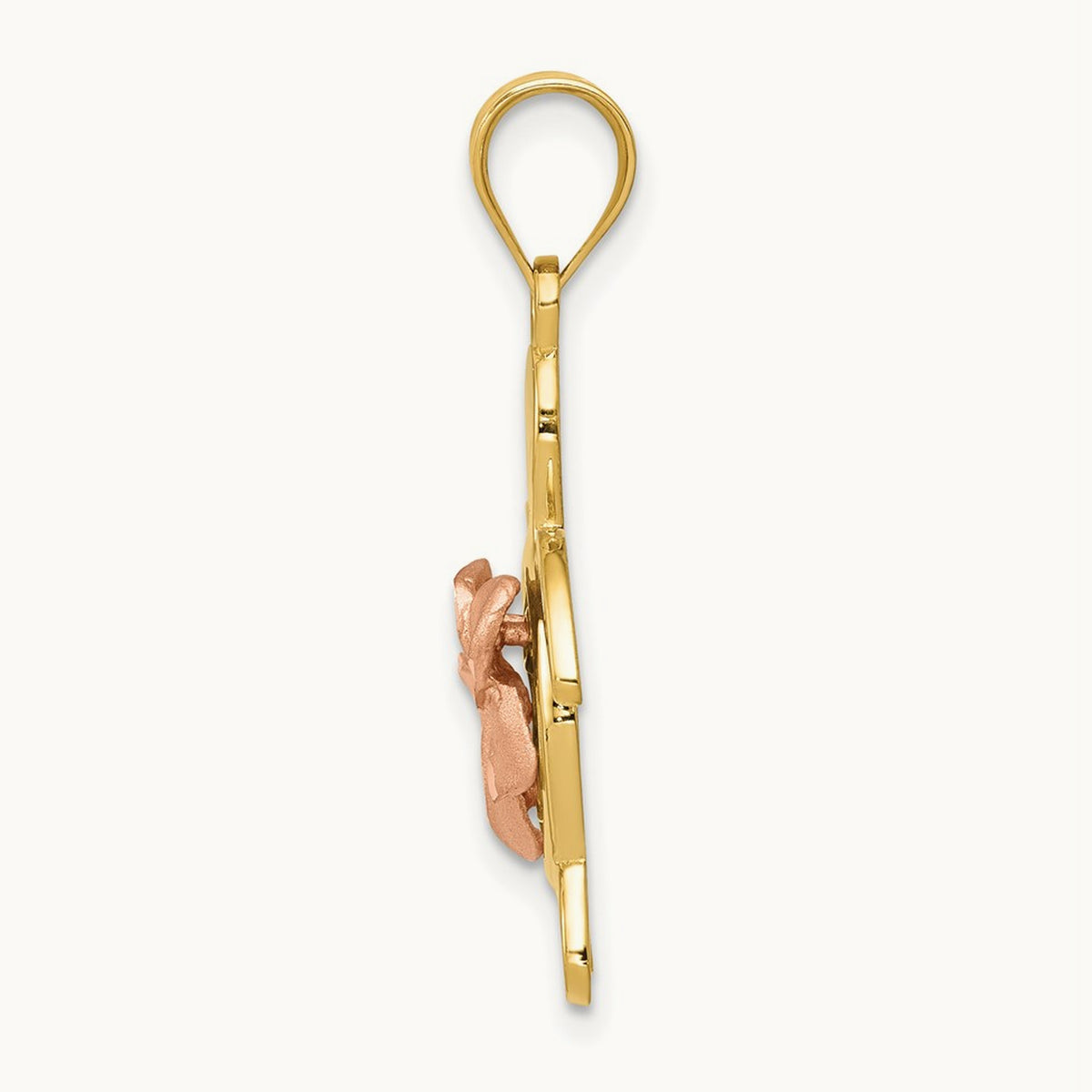 Diamond-cut Rose Plumeria Turtle Pendant, 14K Two-tone