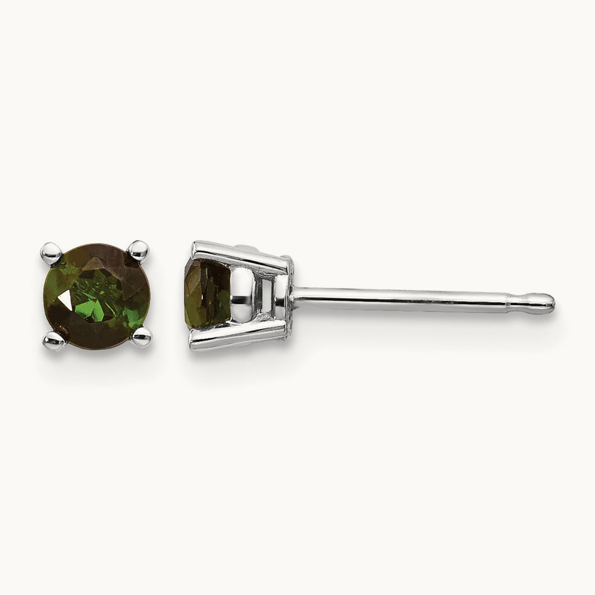 Green Tourmaline Earrings, 14K White Gold