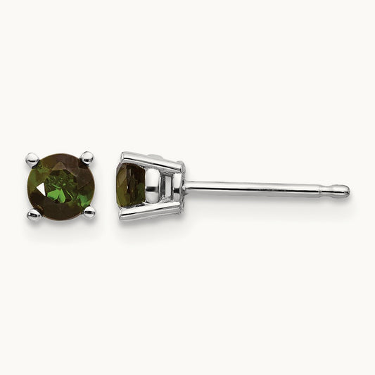 Green Tourmaline Earrings, 14K White Gold