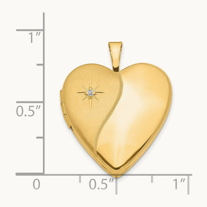 Diamond Polished and Satin Heart Locket — 14K Yellow Gold