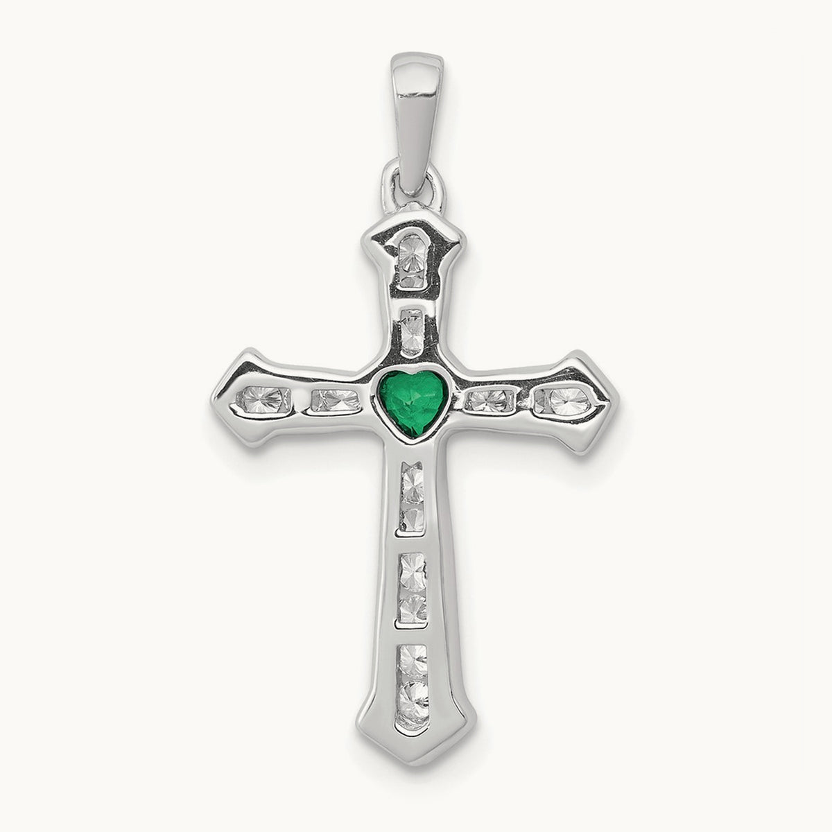 Created Emerald Cross Pendant, 0.20 ct tw Lab-Grown Diamond
