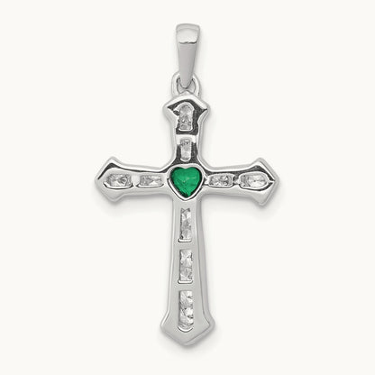 Created Emerald Cross Pendant, 0.20 ct tw Lab-Grown Diamond