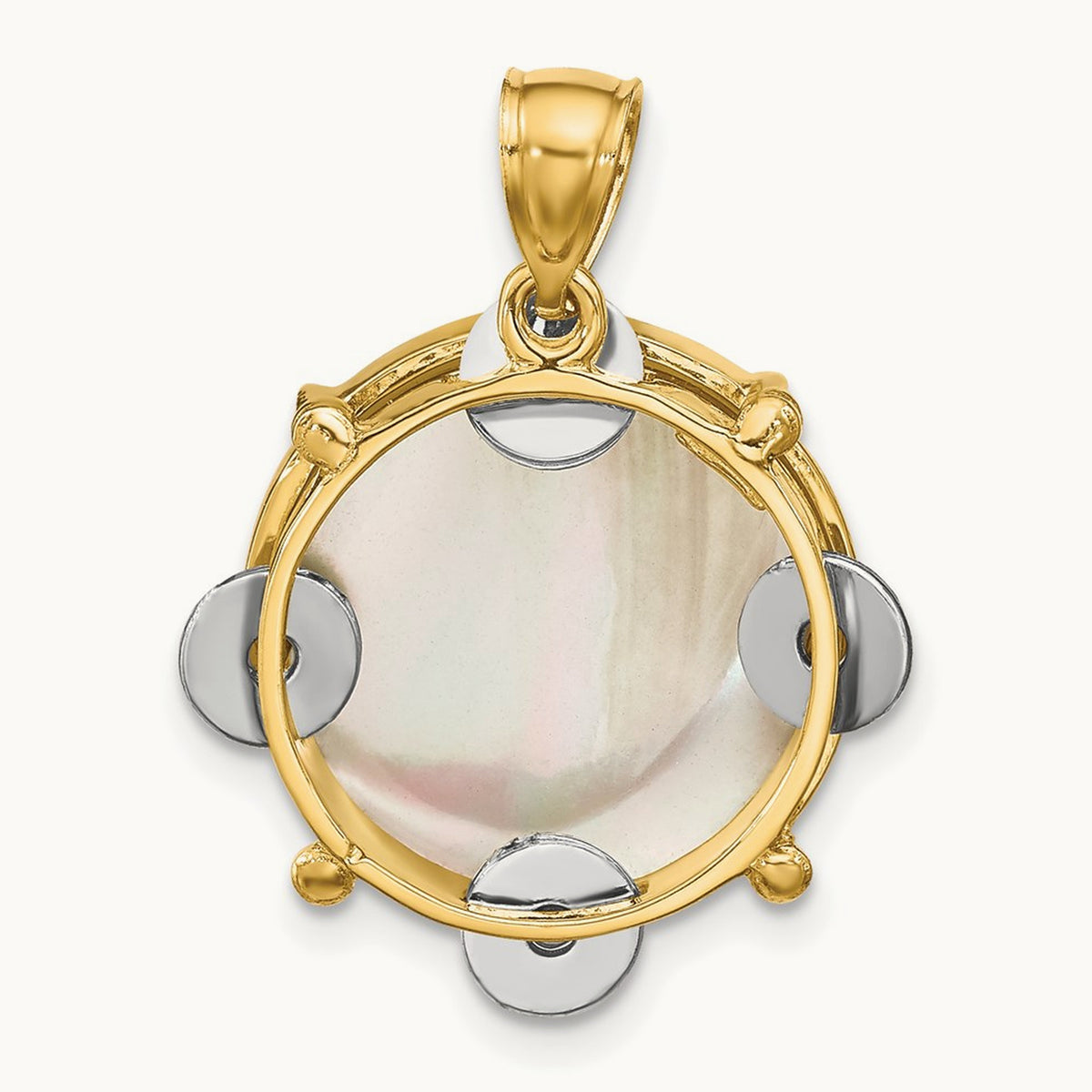 3-D Moveable Tambourine w/Mother of Pearl Charm, 14K Two-tone