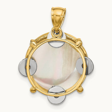 3-D Moveable Tambourine w/Mother of Pearl Charm, 14K Two-tone