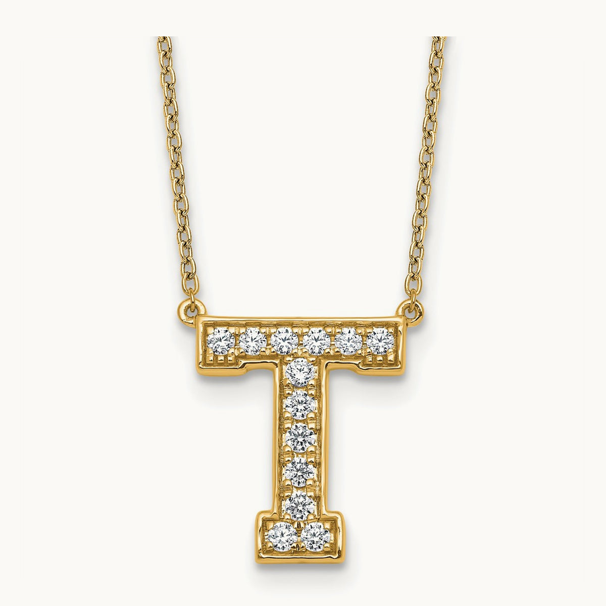 Initial Necklace — 14K Yellow Gold, T, 1/3 ct