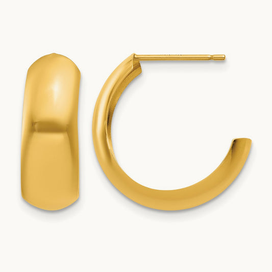 Polished J-Hoop Earrings — 14K Yellow Gold, 6.5mm