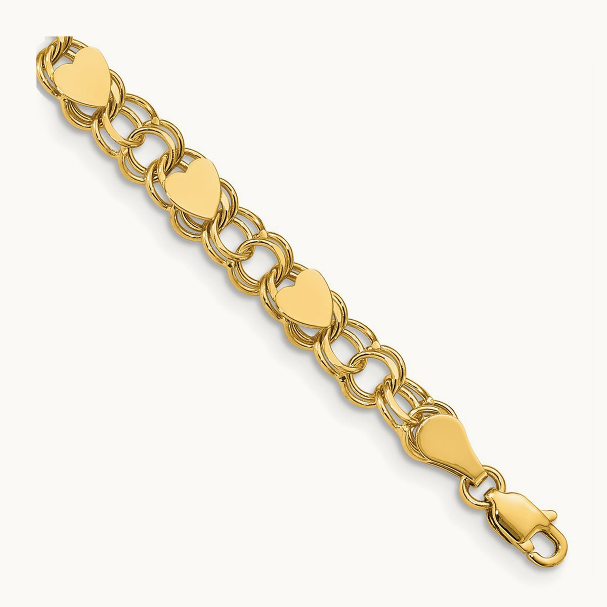 Double Link with Hearts Charm Bracelet, 14K