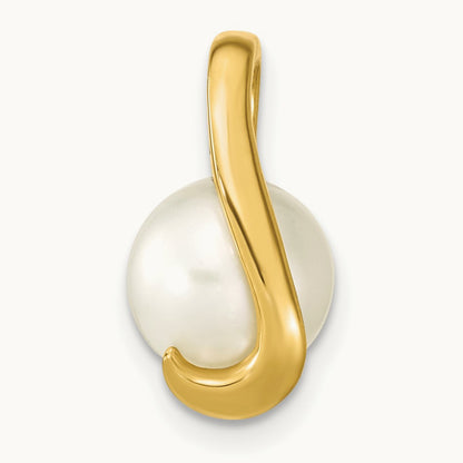 8- White Button Freshwater Cultured Pearl Pendant Slide, 9mm, 14K