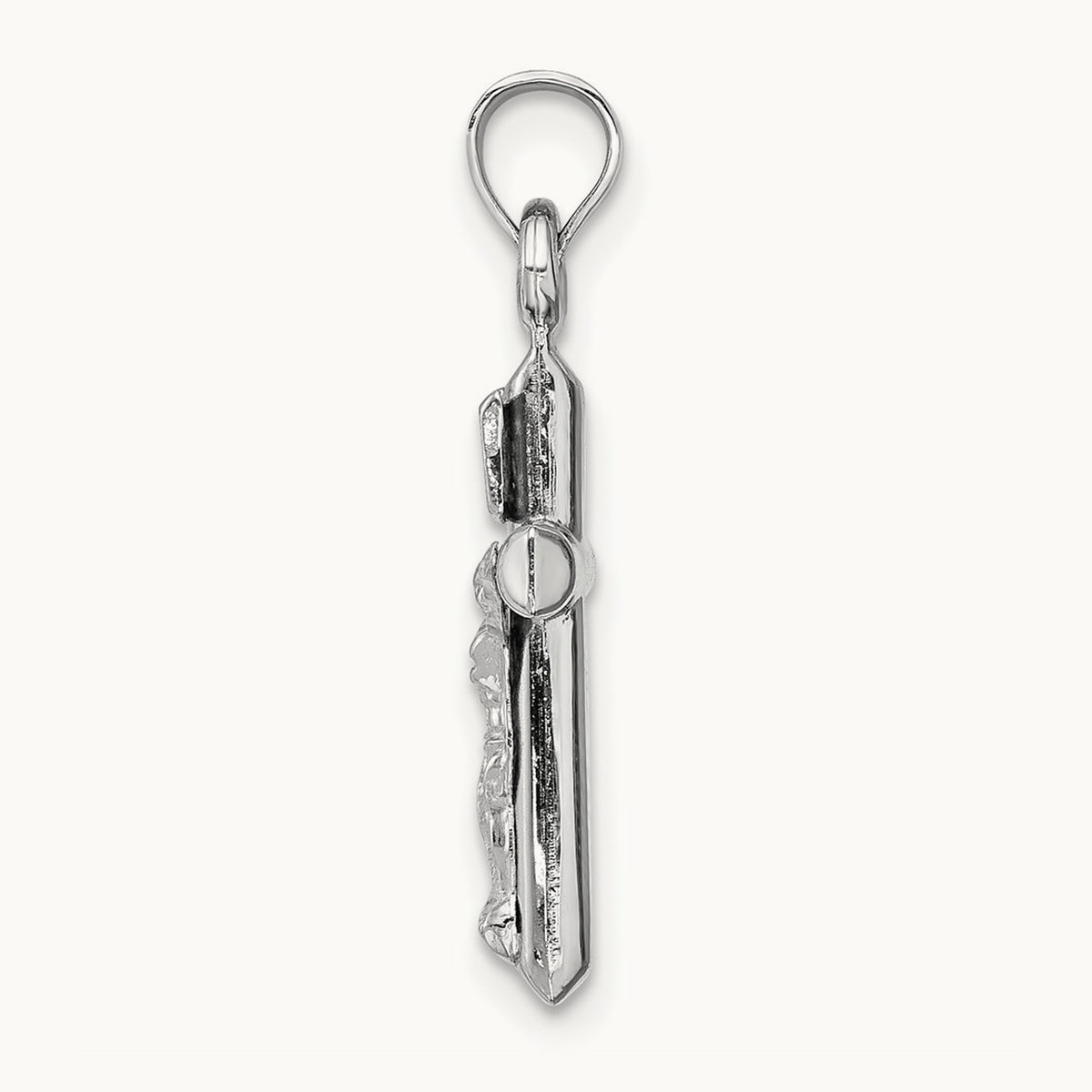 Hollow Crucifix Pendant — 14K White Gold