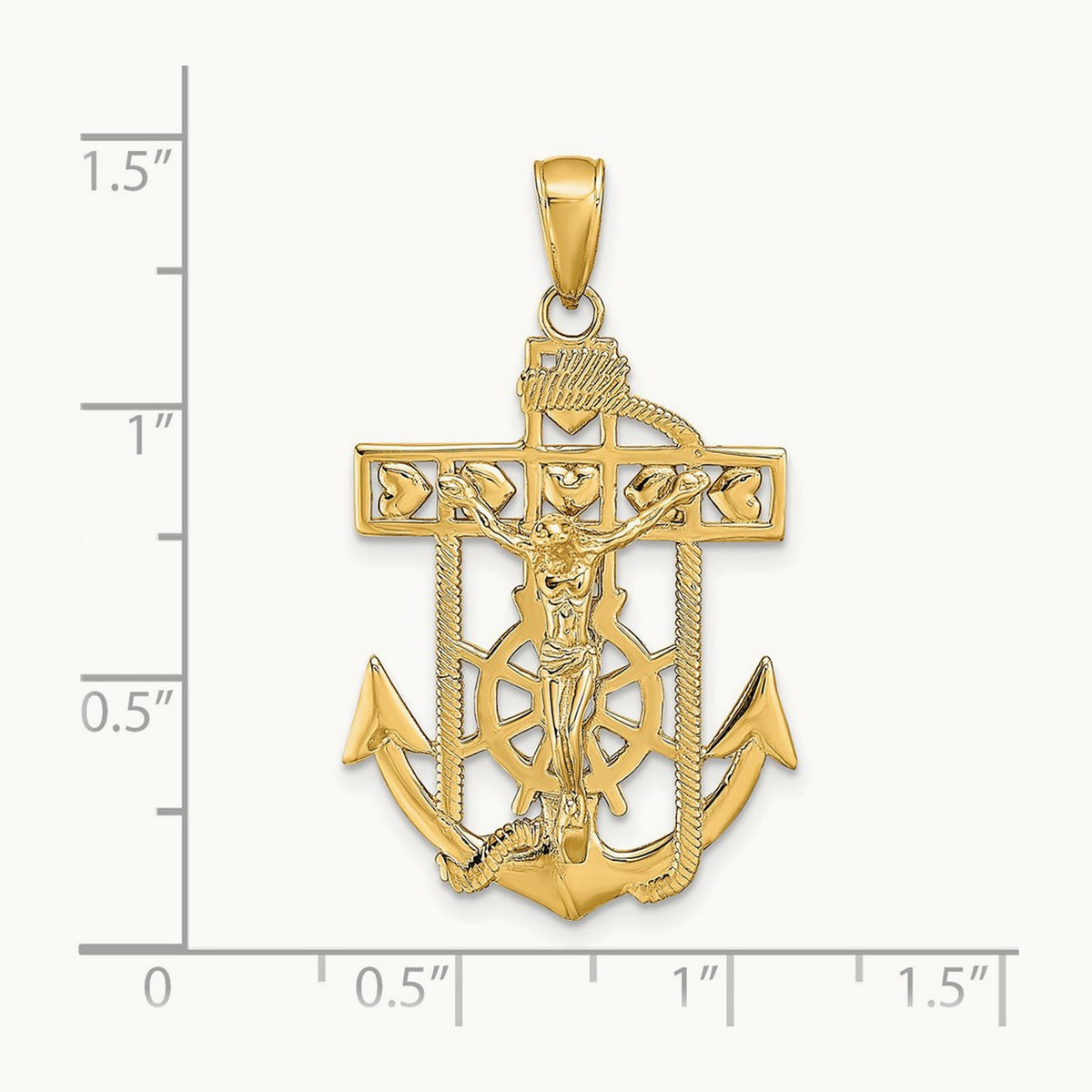 Polished Textured Mariners Crucifix Pendant, 14K