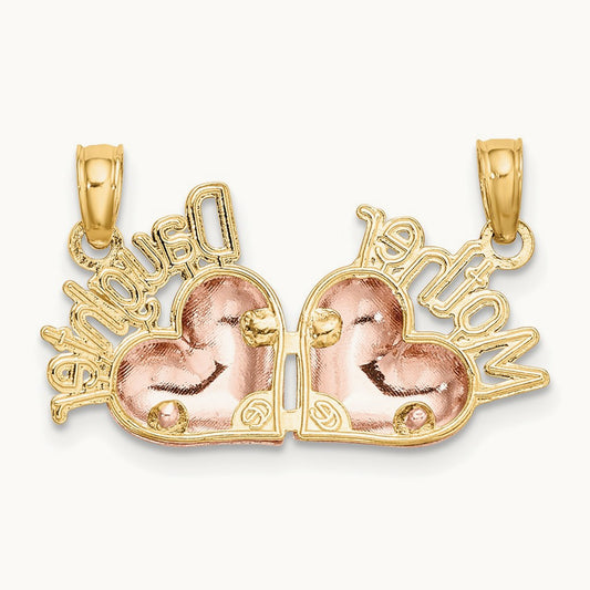 MOTHER and DAUGHTER Break-Apart Hearts Charm, 14K Two-tone
